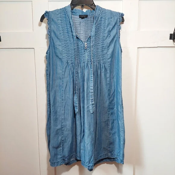 Current Air LA Chambray Denim Dress Small Boho Ruffle Tie Front Lightweight - Picture 2 of 6